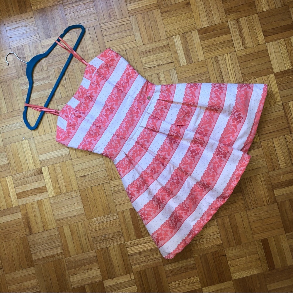 Watermelon Pink White Striped Mini Cocktail Dress